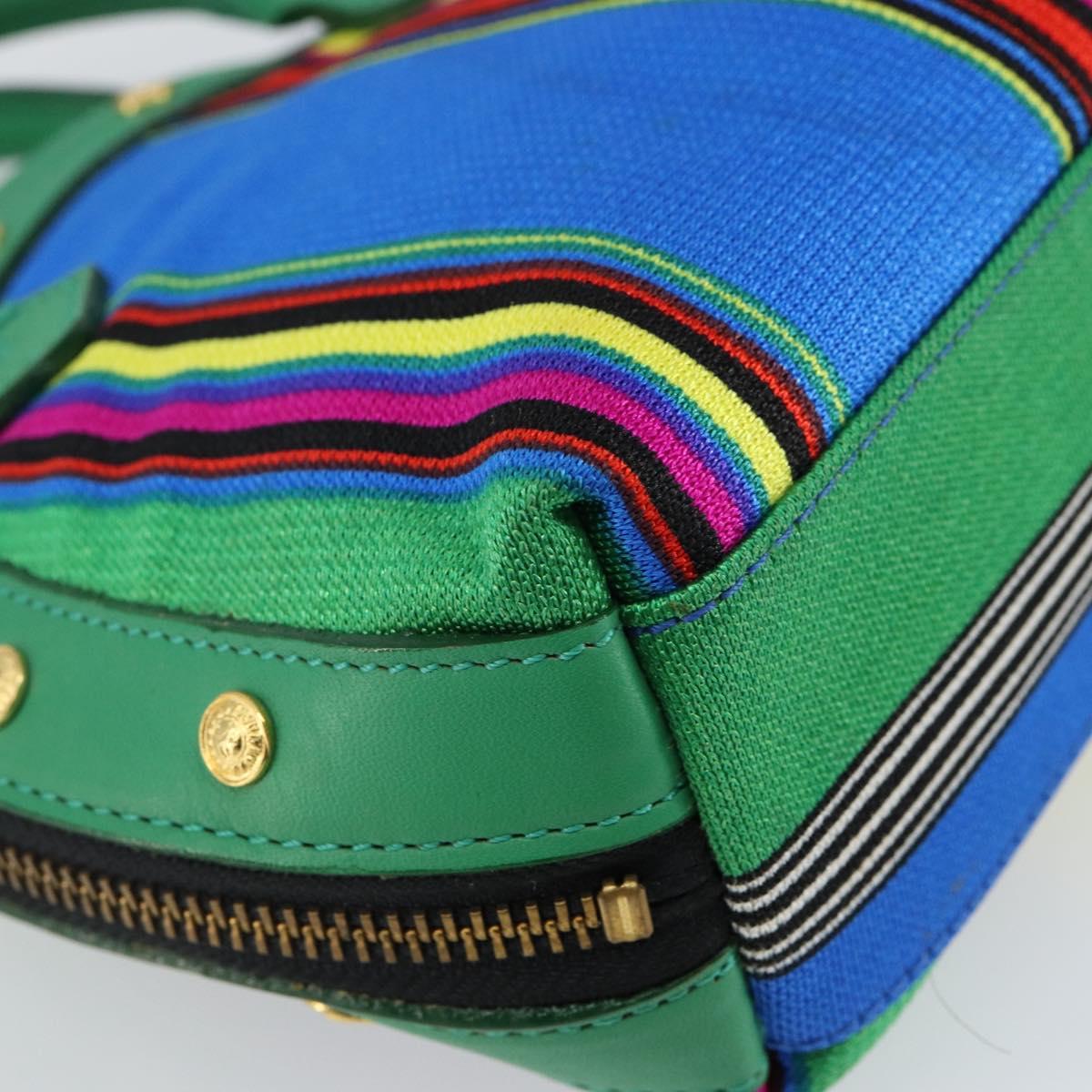 Gianni Versace Hand Bag Canvas Green Gold Auth 145016