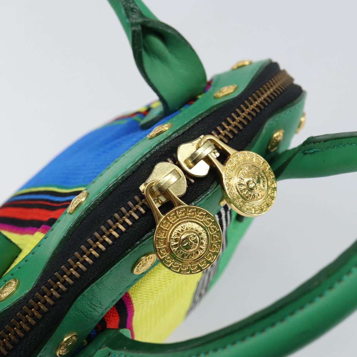 Gianni Versace Hand Bag Canvas Green Gold Auth 145016