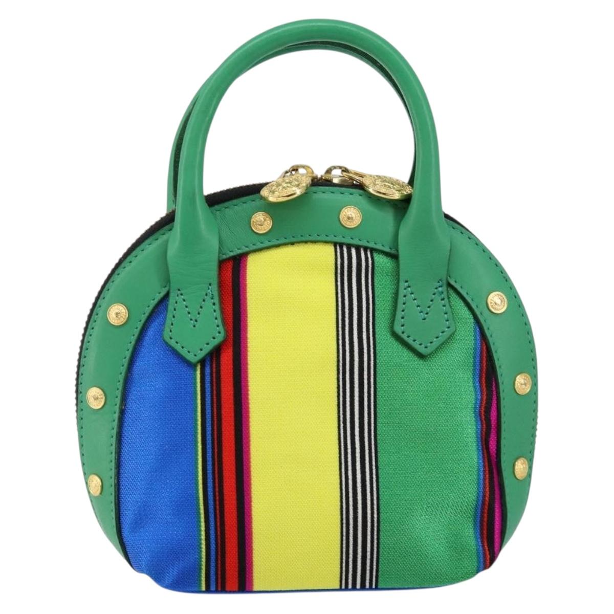 Gianni Versace Hand Bag Canvas Green Gold Auth 145016