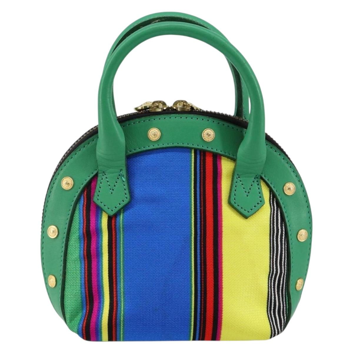 Gianni Versace Hand Bag Canvas Green Gold Auth 145016