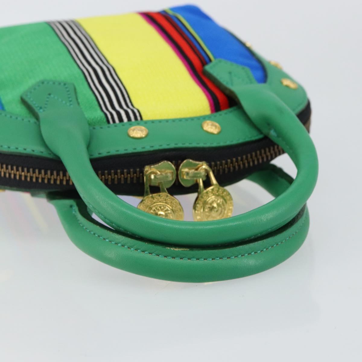 Gianni Versace Hand Bag Canvas Green Gold Auth 145016