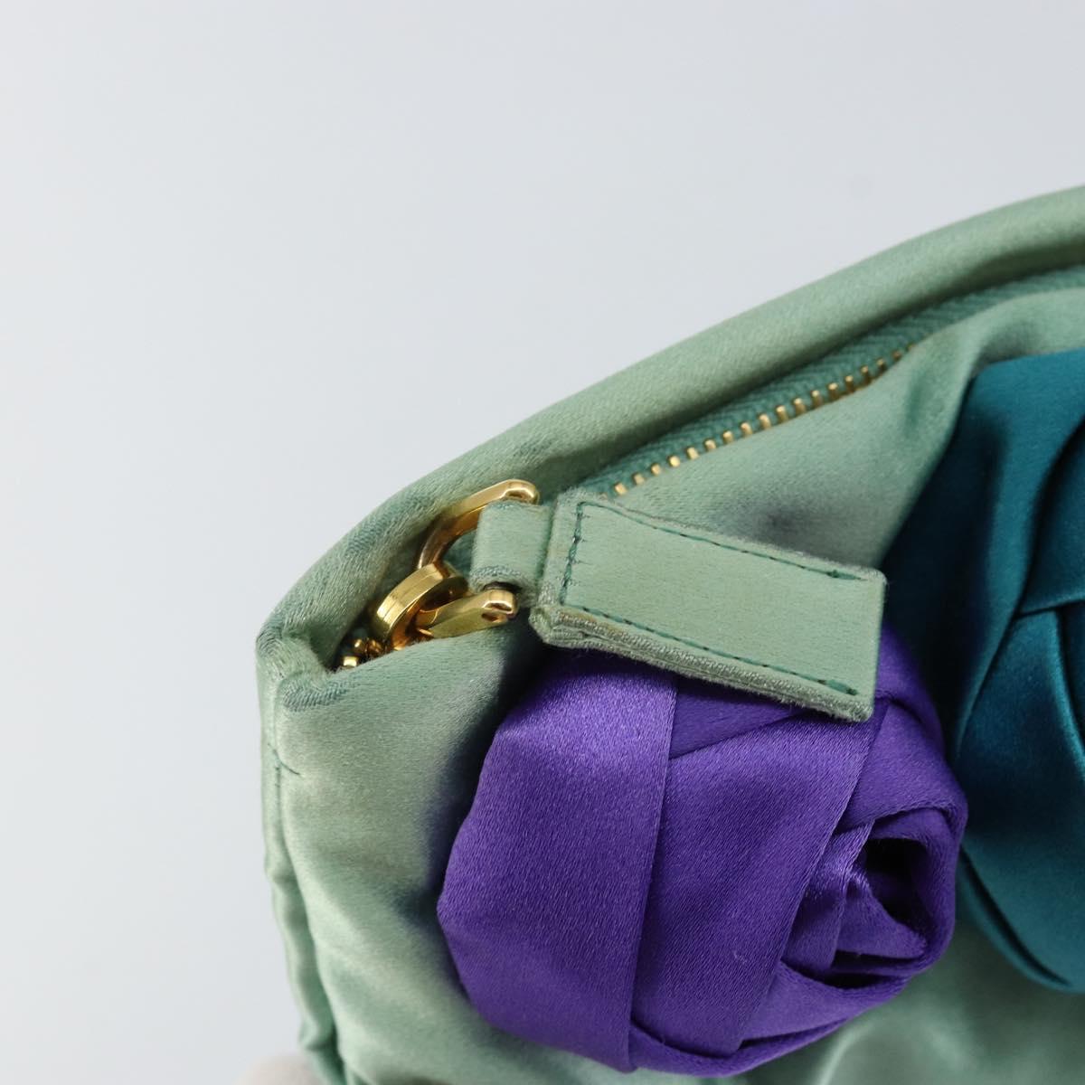 PRADA Clutch Bag Satin Green Gold Auth 145020