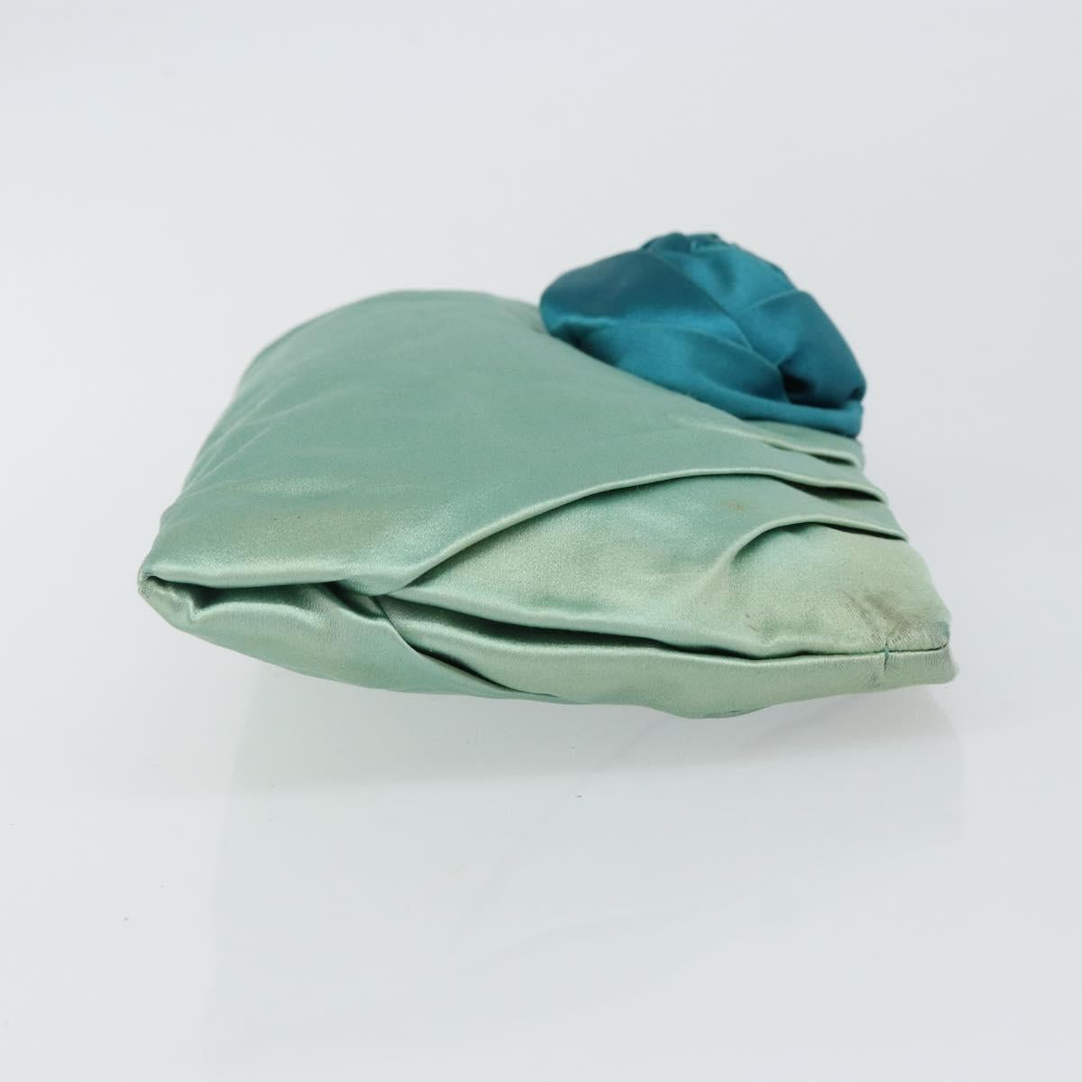 PRADA Clutch Bag Satin Green Gold Auth 145020