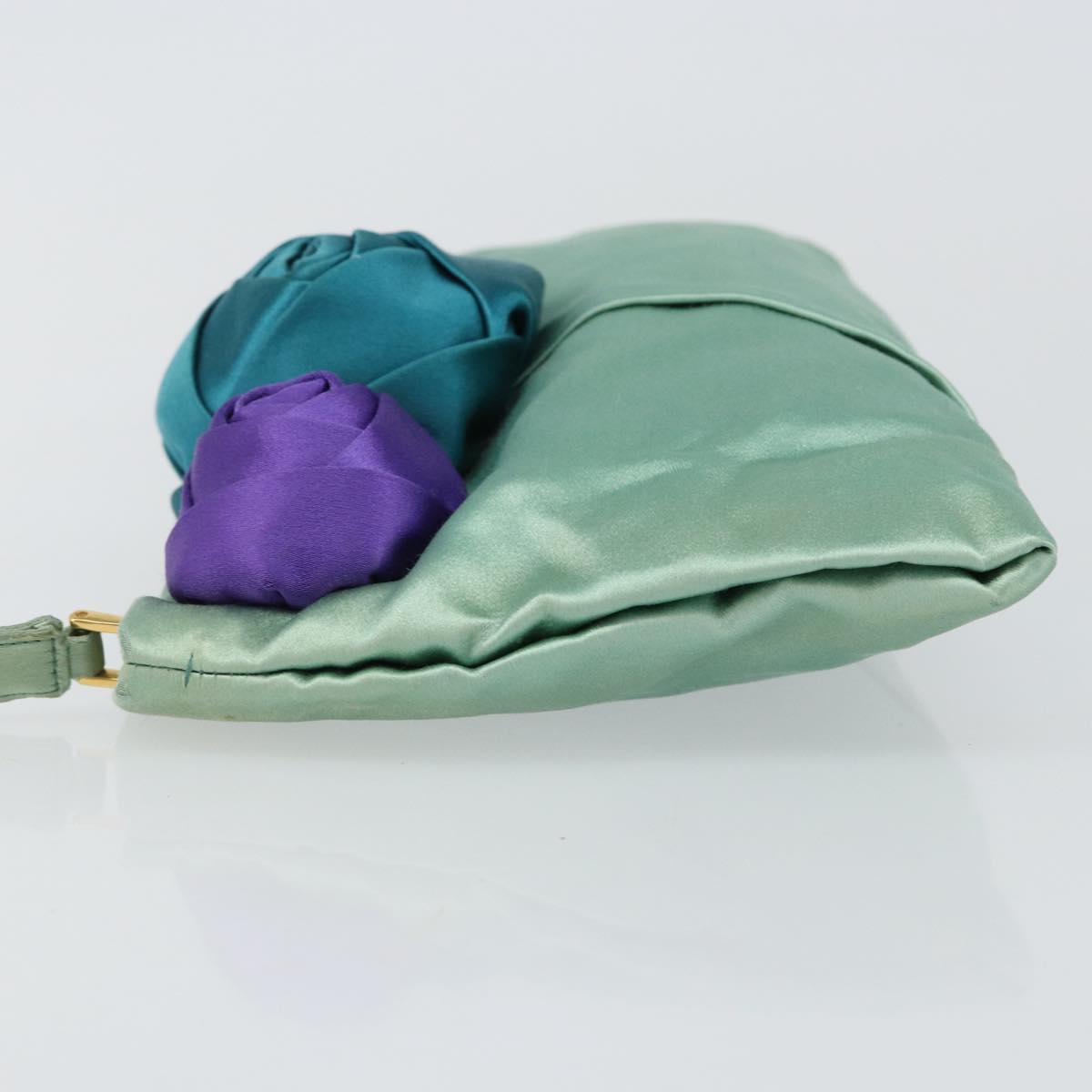 PRADA Clutch Bag Satin Green Gold Auth 145020