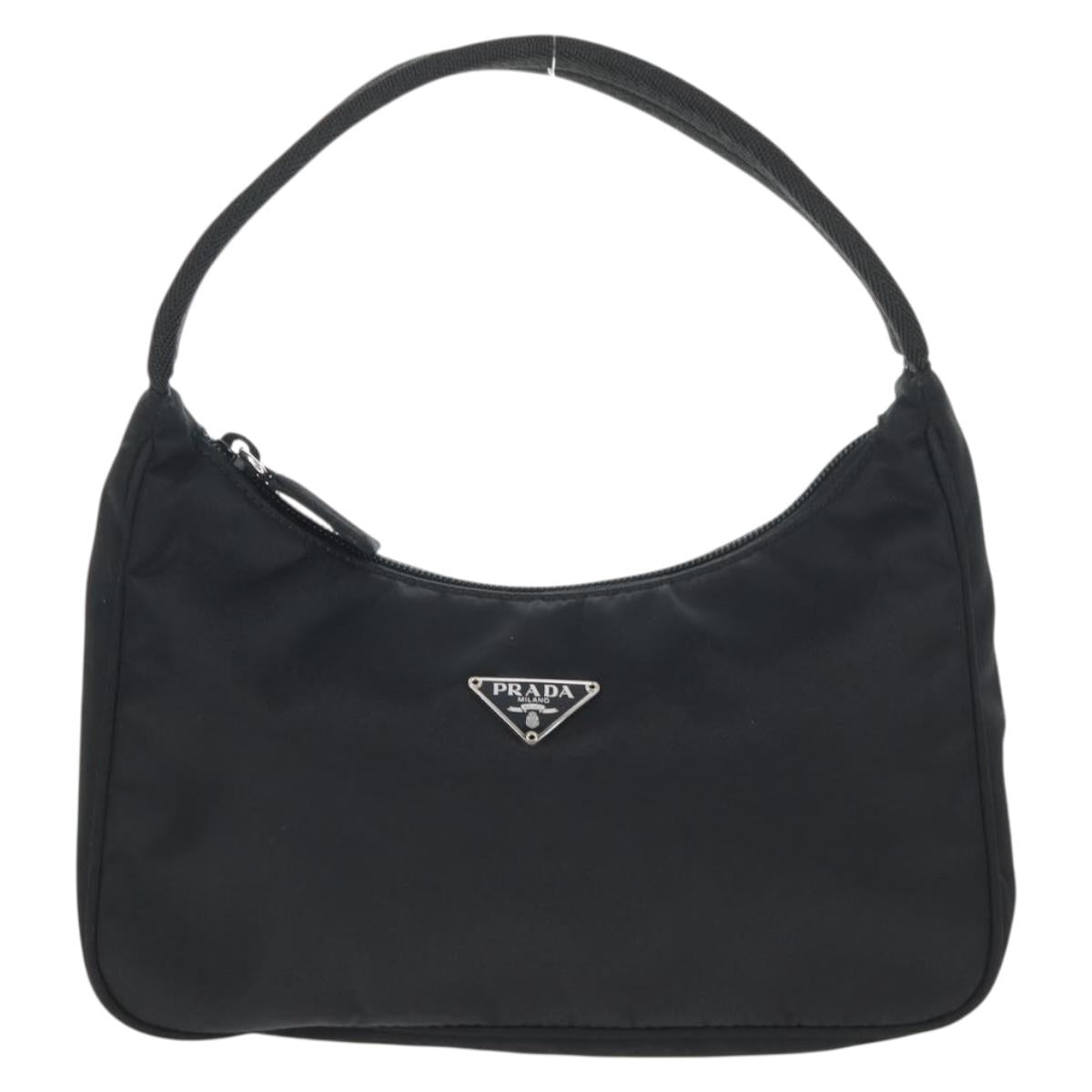 PRADA Hand Bag Nylon Black Silver Auth 145021V