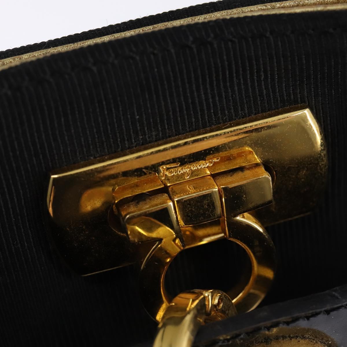 Salvatore Ferragamo Gancini Shoulder Bag Vinyl Black Gold Auth 145025
