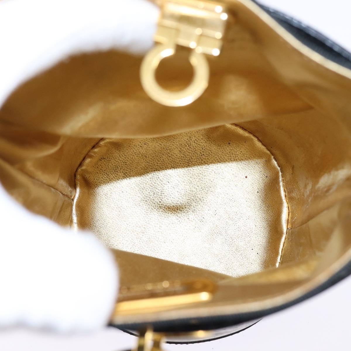 Salvatore Ferragamo Gancini Shoulder Bag Vinyl Black Gold Auth 145025