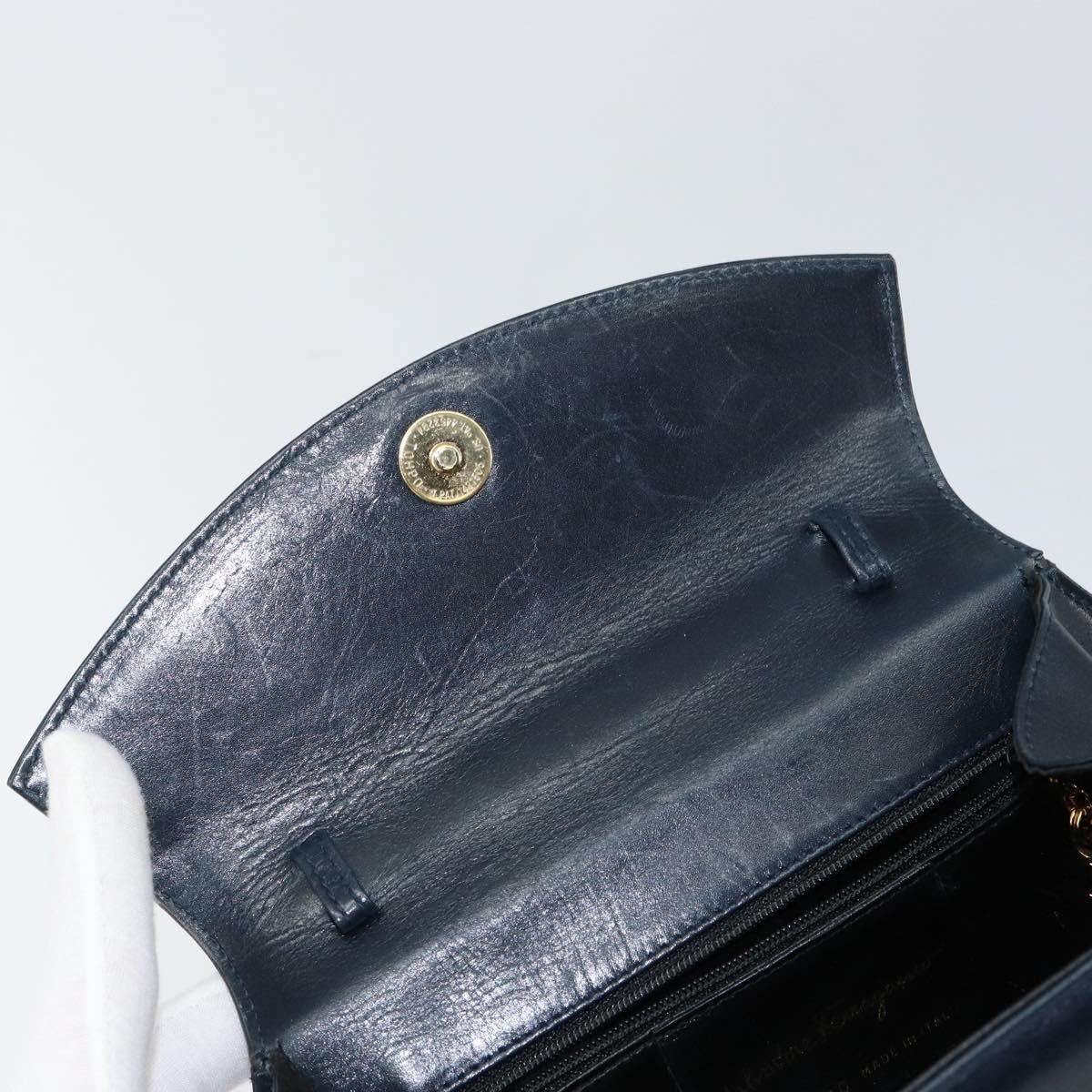 Salvatore Ferragamo Hand Bag Leather Navy Gold Auth 145028
