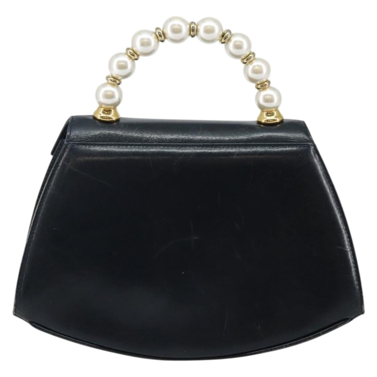 Salvatore Ferragamo Hand Bag Leather Navy Gold Auth 145028