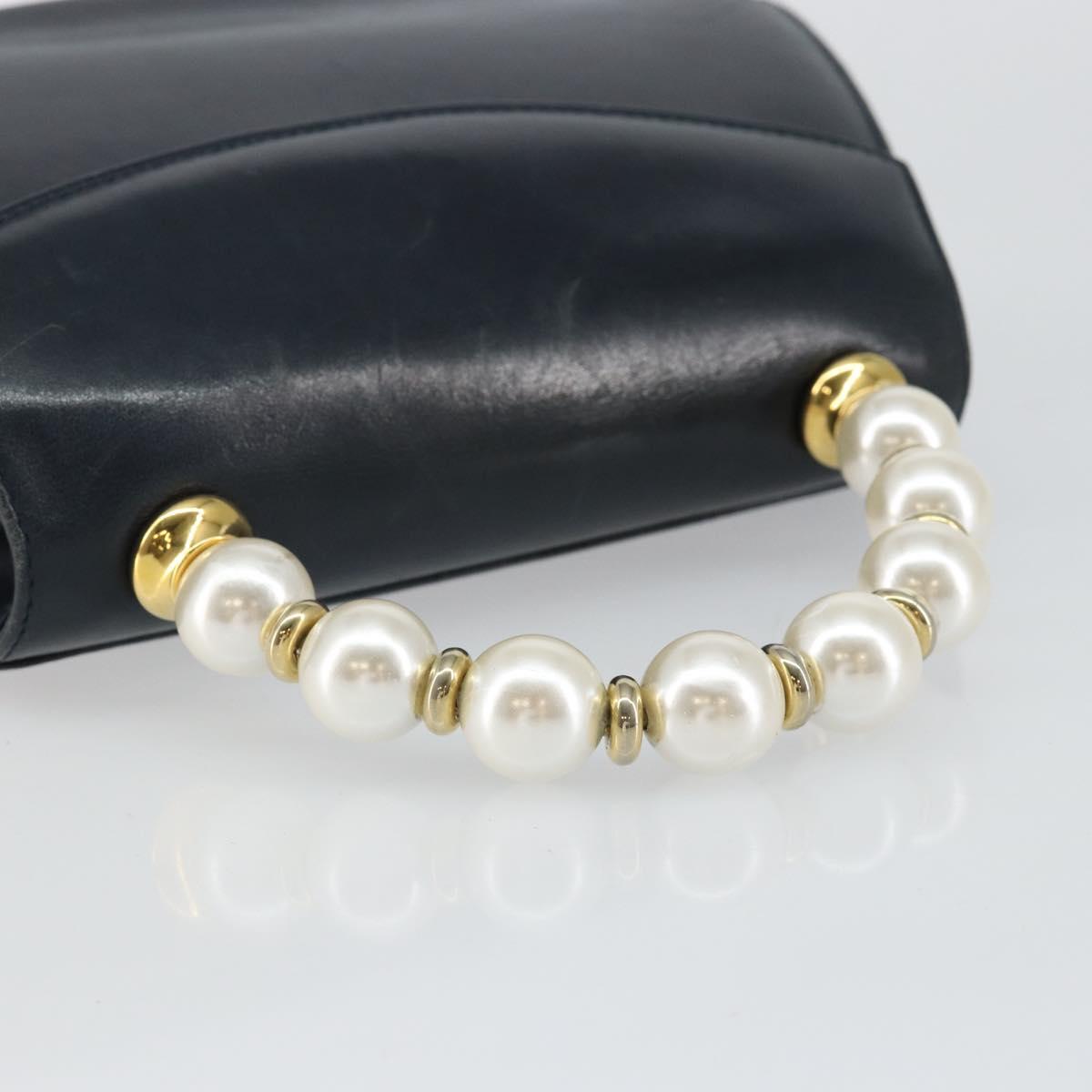 Salvatore Ferragamo Hand Bag Leather Navy Gold Auth 145028