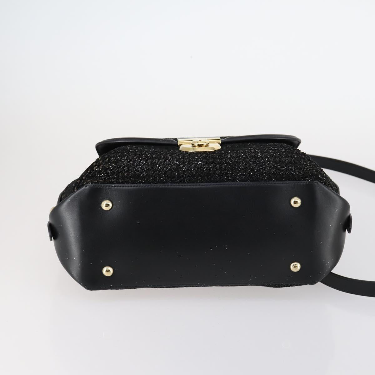 Salvatore Ferragamo Gancini Hand Bag tweed Black Gold Auth 145029