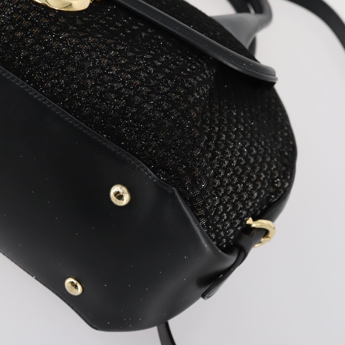 Salvatore Ferragamo Gancini Hand Bag tweed Black Gold Auth 145029