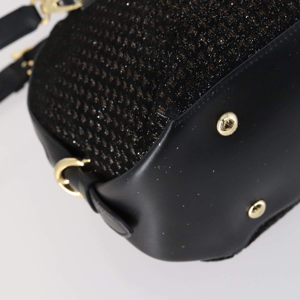 Salvatore Ferragamo Gancini Hand Bag tweed Black Gold Auth 145029