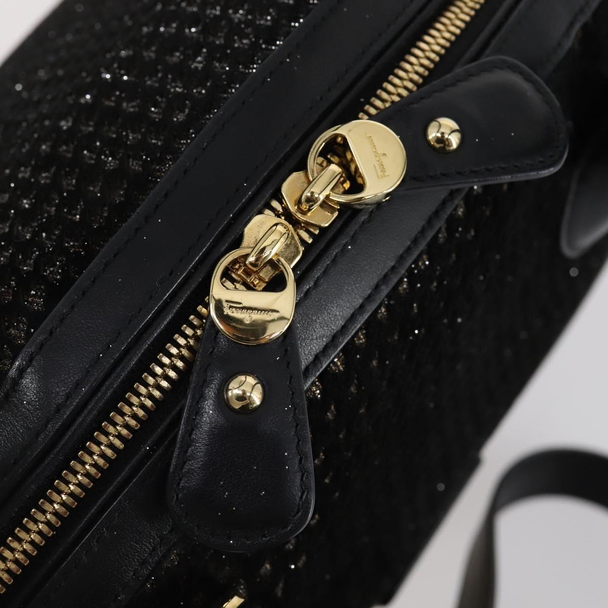 Salvatore Ferragamo Gancini Hand Bag tweed Black Gold Auth 145029