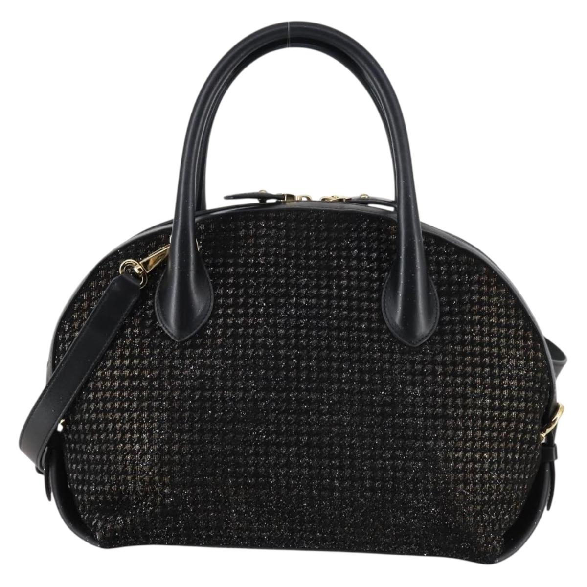 Salvatore Ferragamo Gancini Hand Bag tweed Black Gold Auth 145029