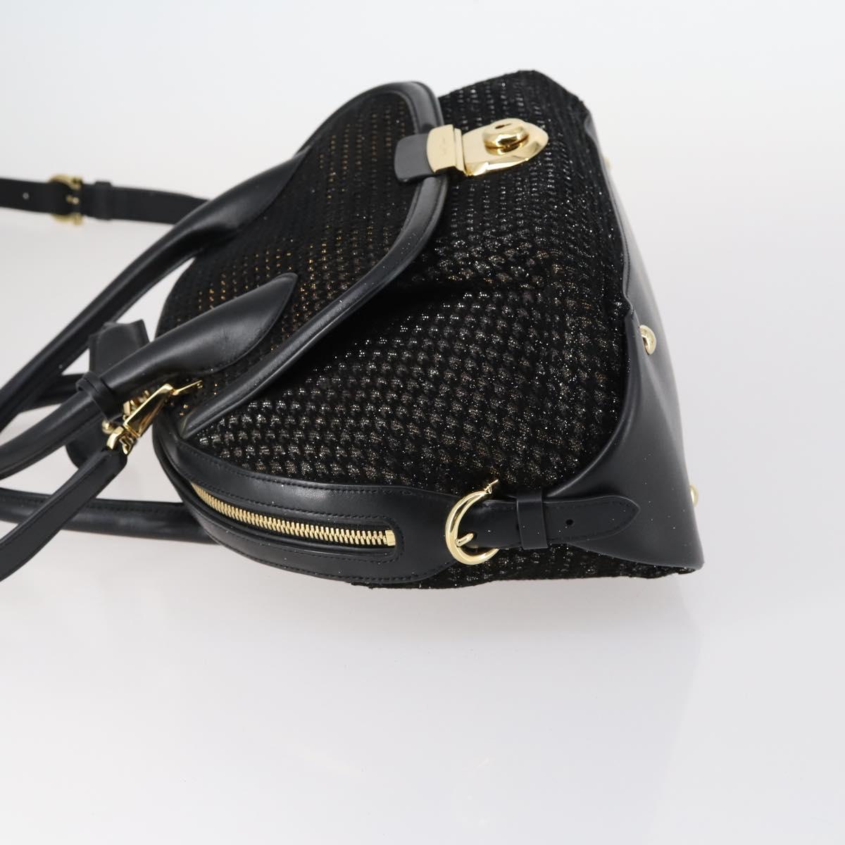 Salvatore Ferragamo Gancini Hand Bag tweed Black Gold Auth 145029