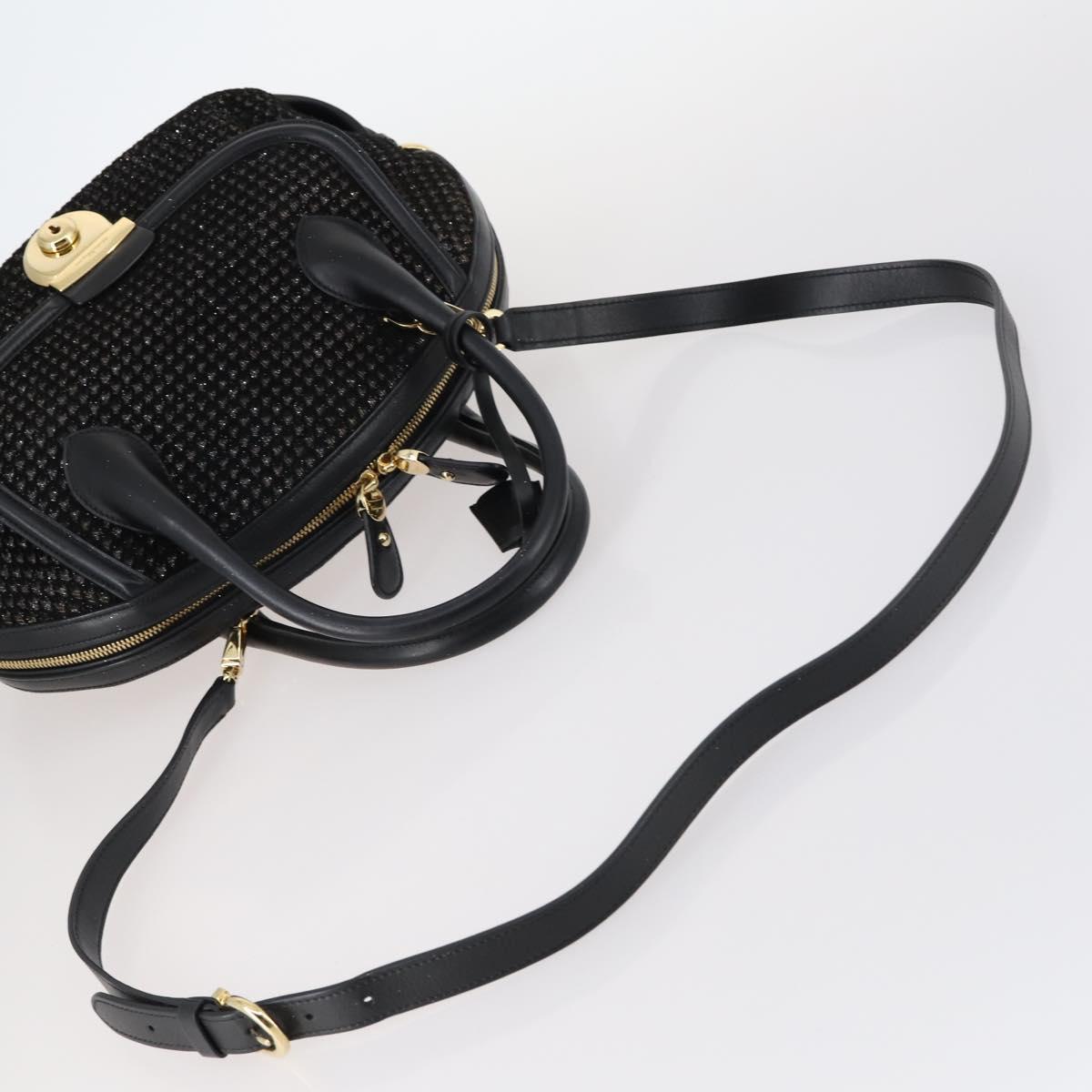 Salvatore Ferragamo Gancini Hand Bag tweed Black Gold Auth 145029
