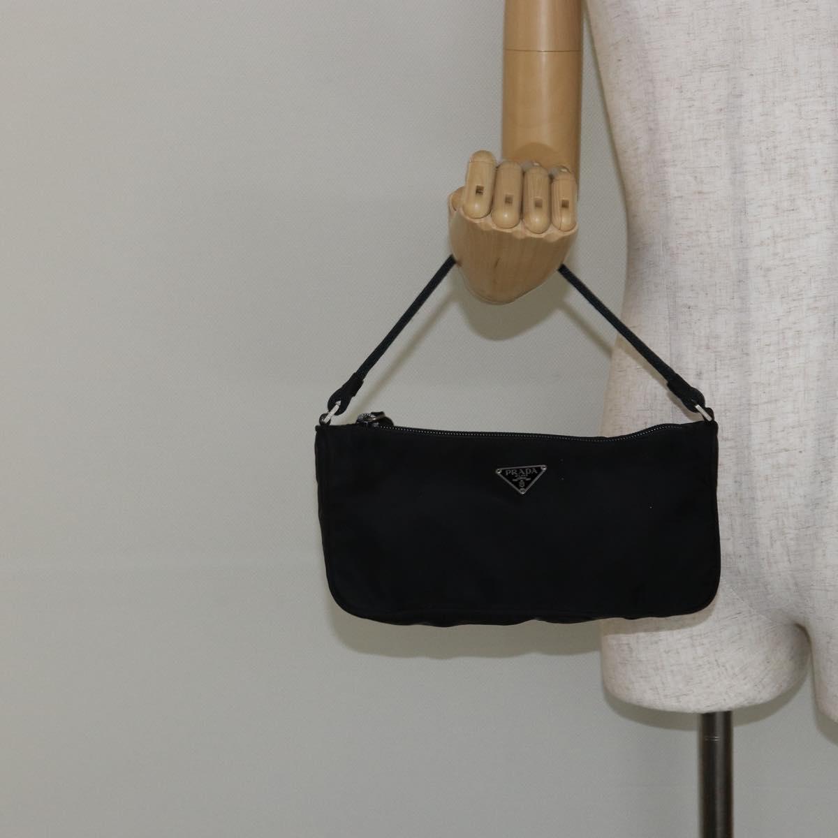 PRADA Accessory Pouch Nylon Black Silver Auth 145046