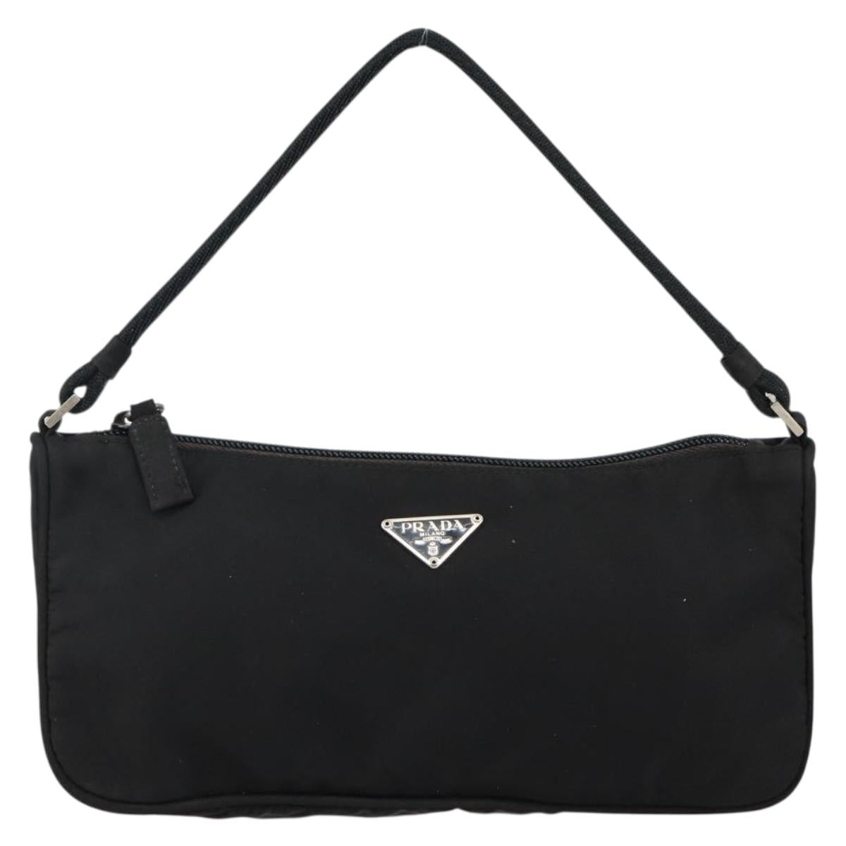 PRADA Accessory Pouch Nylon Black Silver Auth 145046