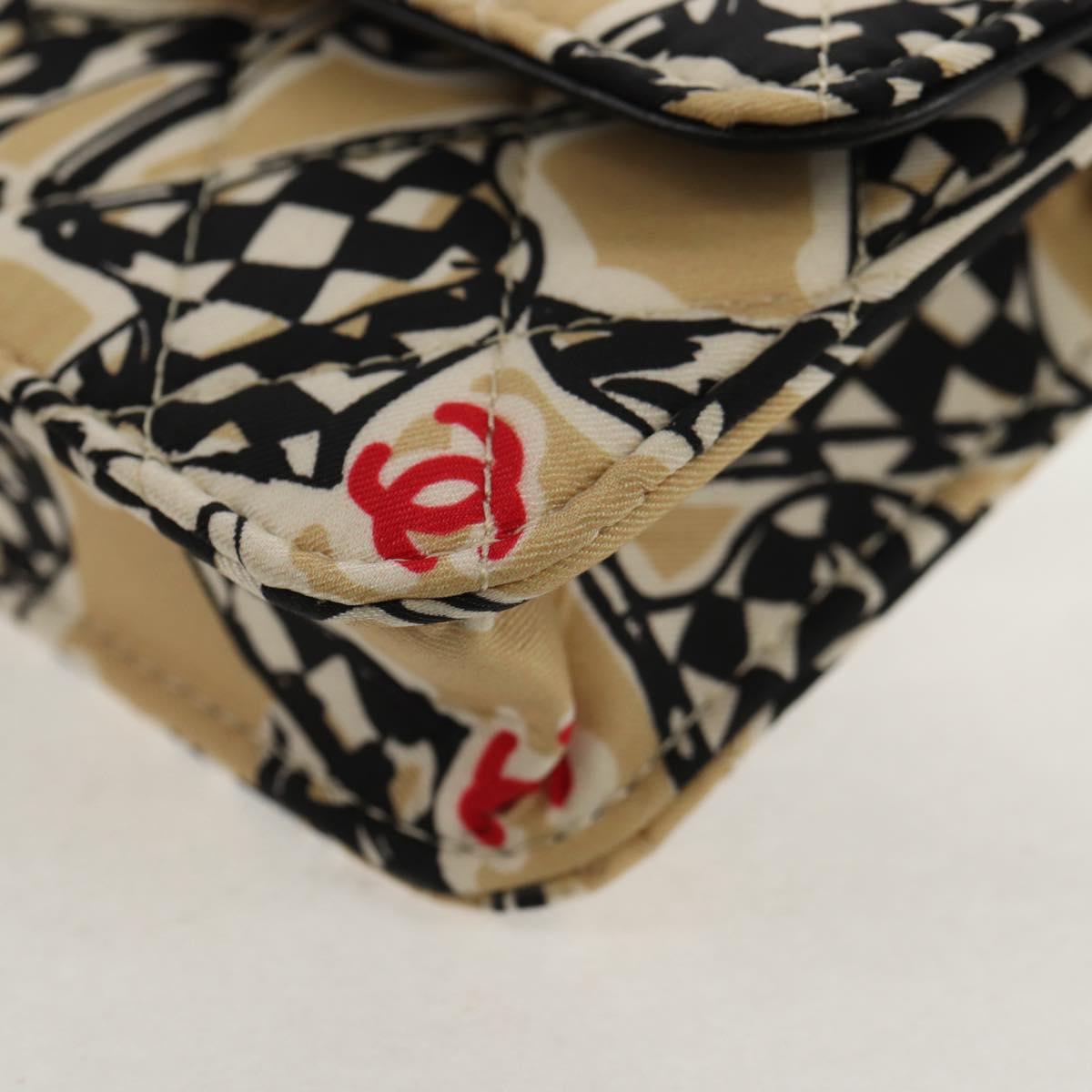 CHANEL Matelasse Chain Shoulder Bag Satin Beige Gold CC Auth 145067SAM