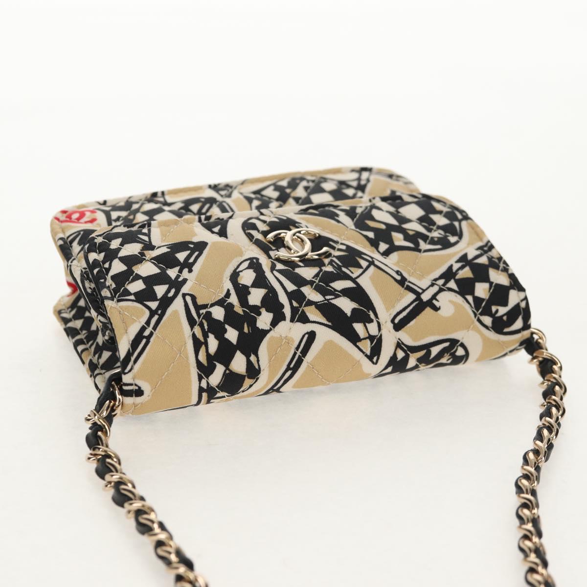 CHANEL Matelasse Chain Shoulder Bag Satin Beige Gold CC Auth 145067SAM