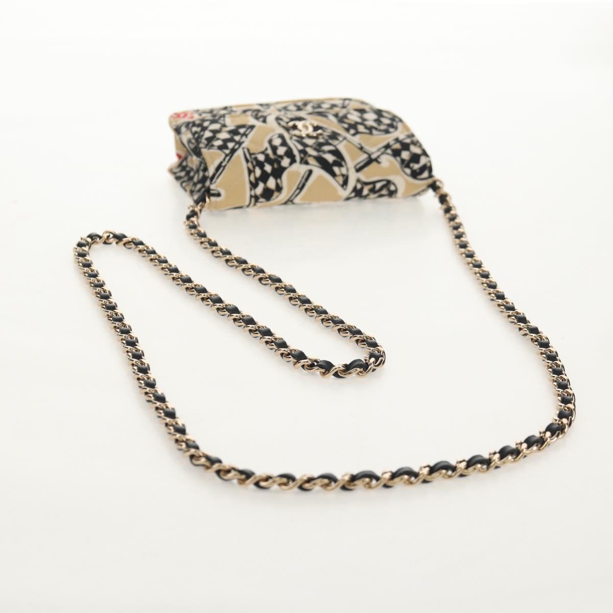 CHANEL Matelasse Chain Shoulder Bag Satin Beige Gold CC Auth 145067SAM