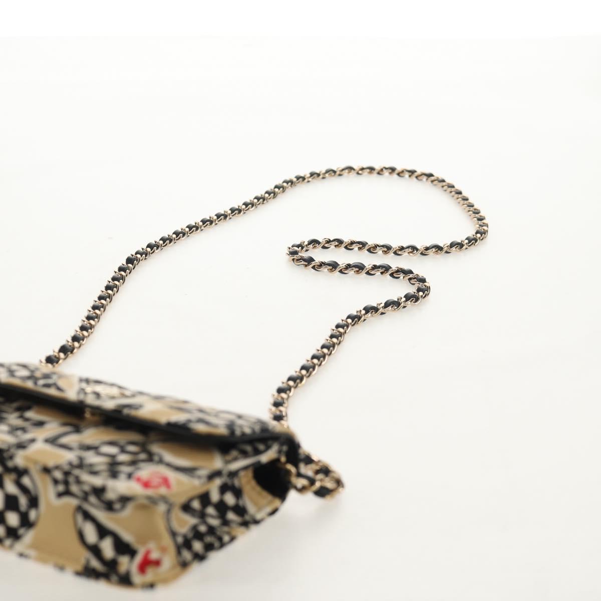 CHANEL Matelasse Chain Shoulder Bag Satin Beige Gold CC Auth 145067SAM