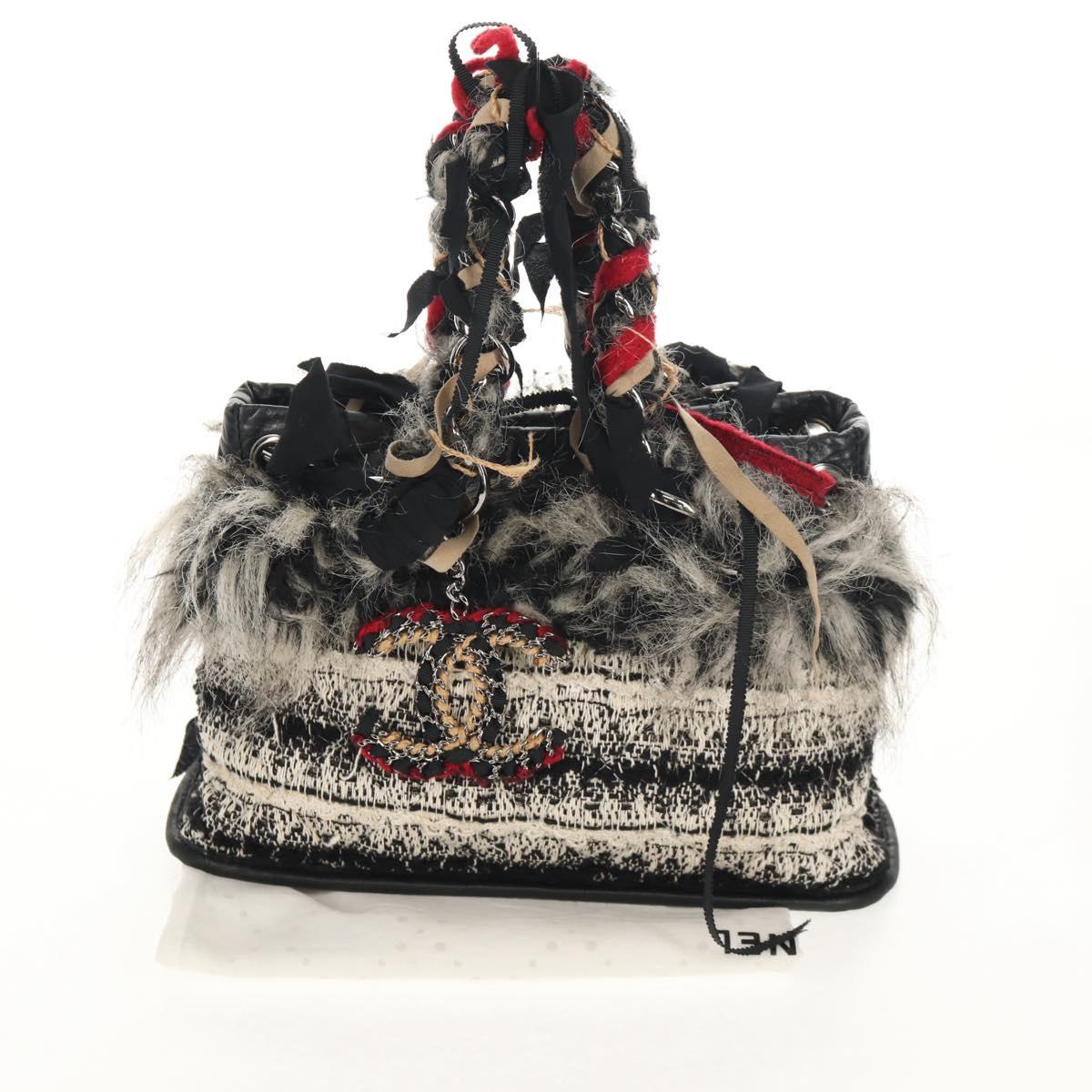 CHANEL Chain COCO Mark Shoulder Bag Tweed Black Silver CC Auth 145069AV