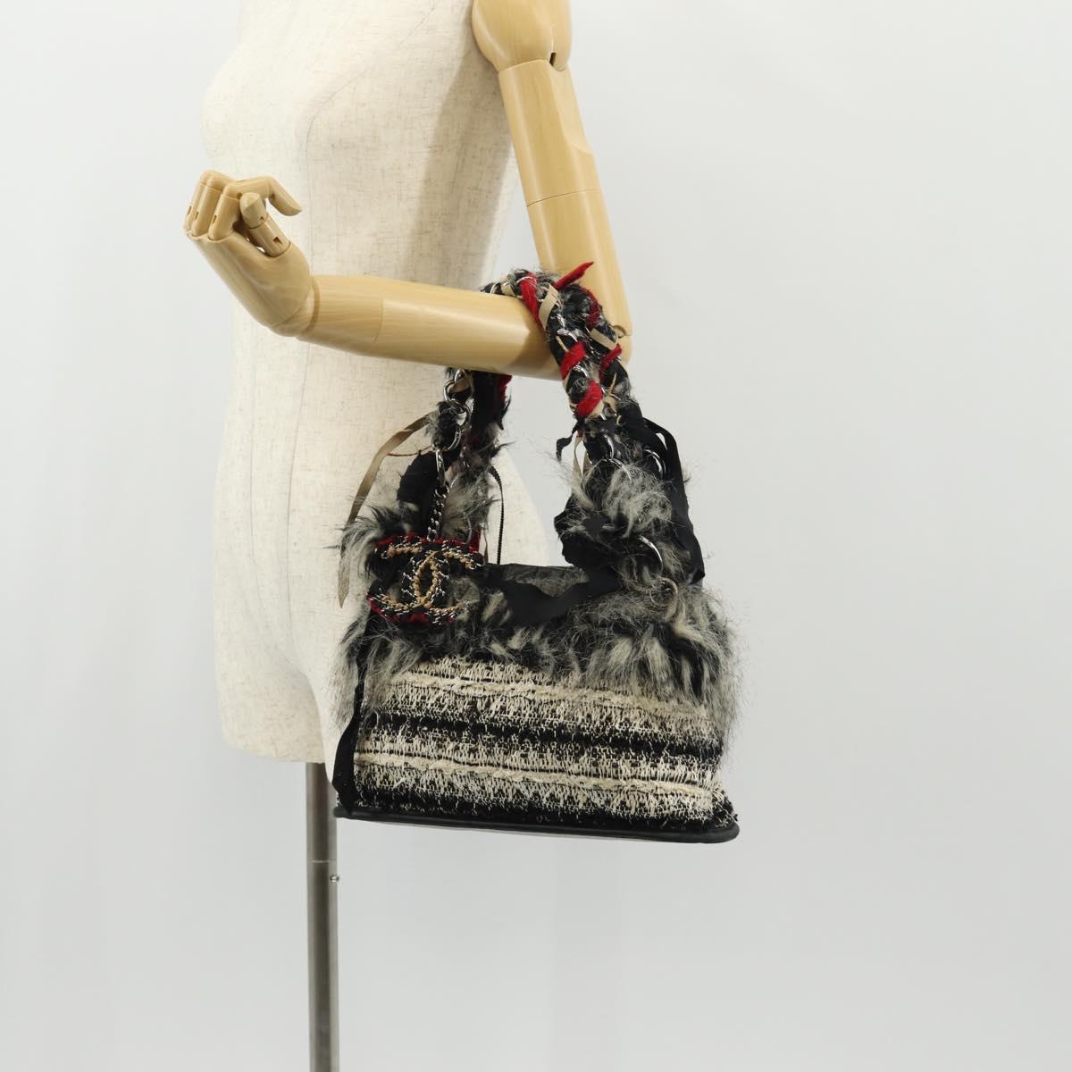 CHANEL Chain COCO Mark Shoulder Bag Tweed Black Silver CC Auth 145069AV