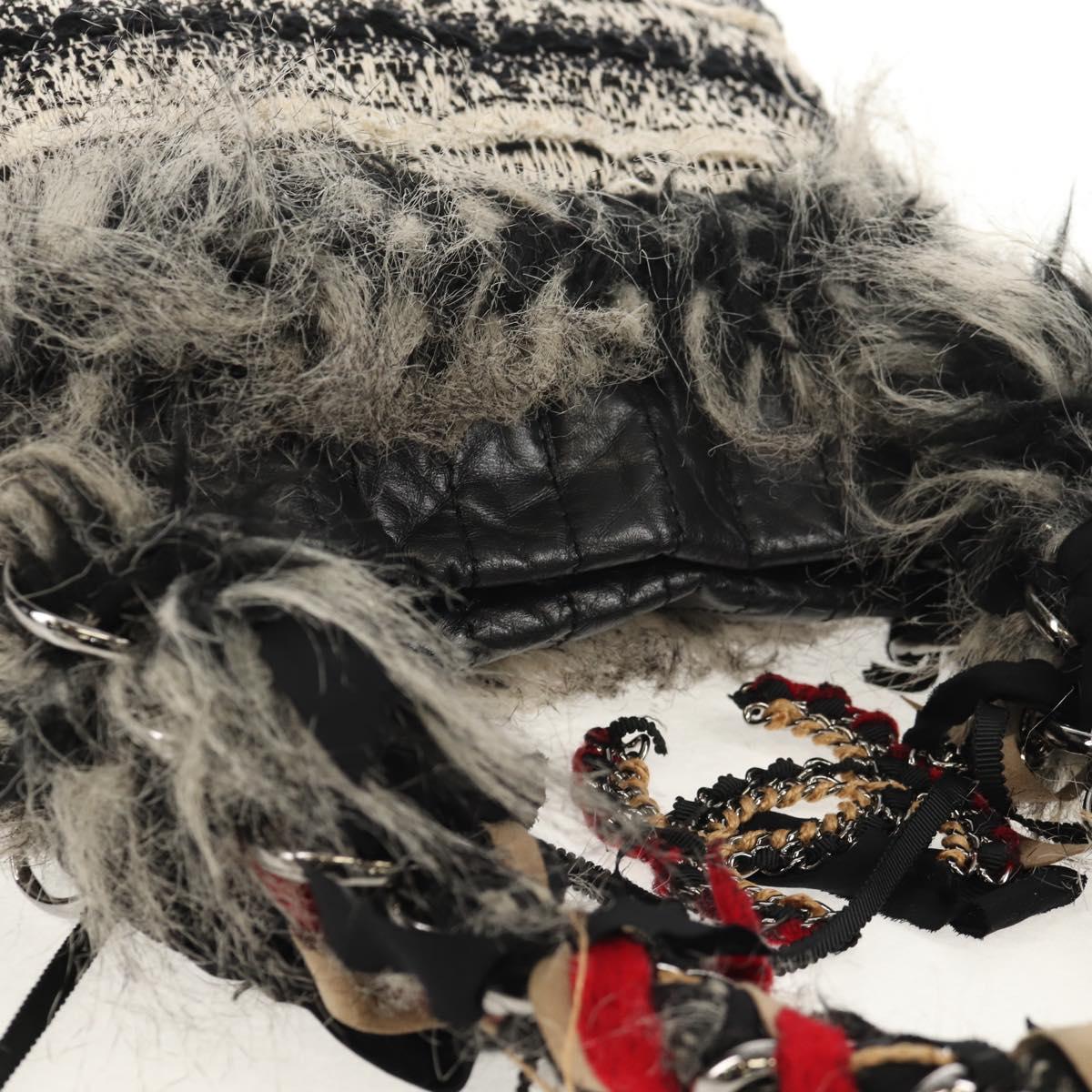 CHANEL Chain COCO Mark Shoulder Bag Tweed Black Silver CC Auth 145069AV