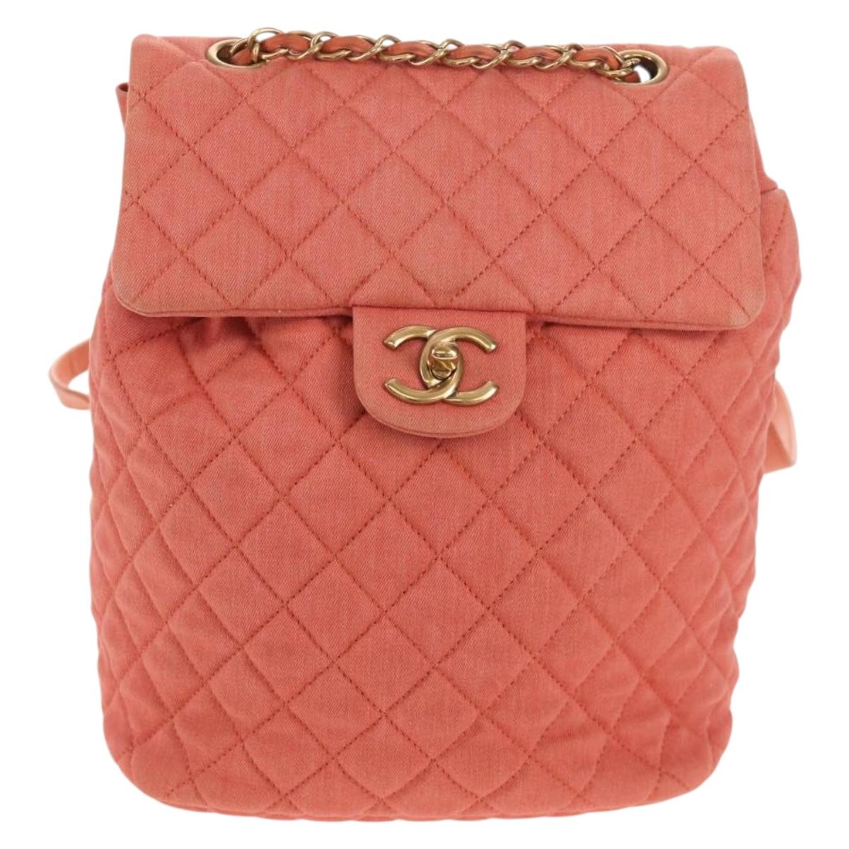 CHANEL Matelasse Backpack Denim Pink Gold CC Auth 145070AM