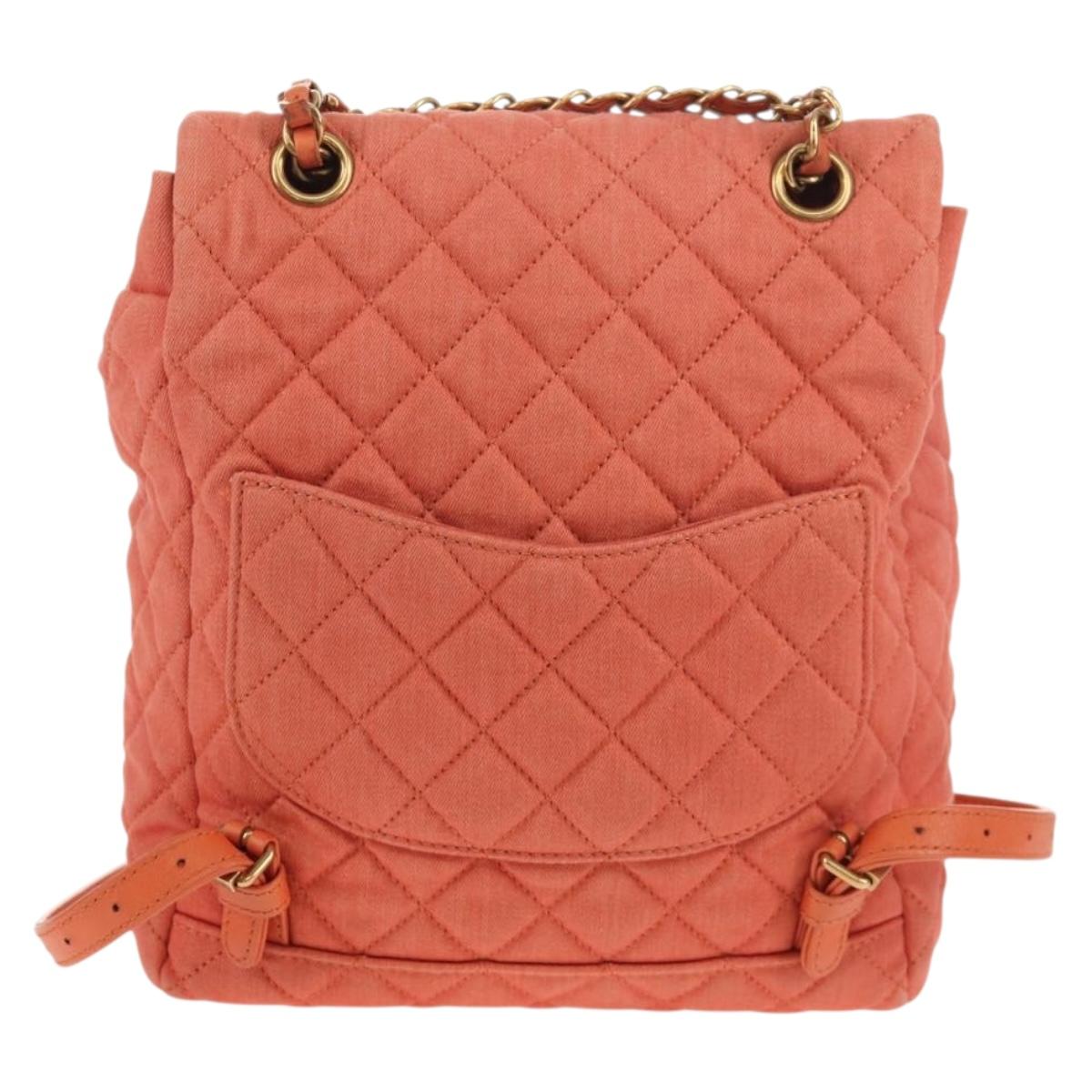 CHANEL Matelasse Backpack Denim Pink Gold CC Auth 145070AM