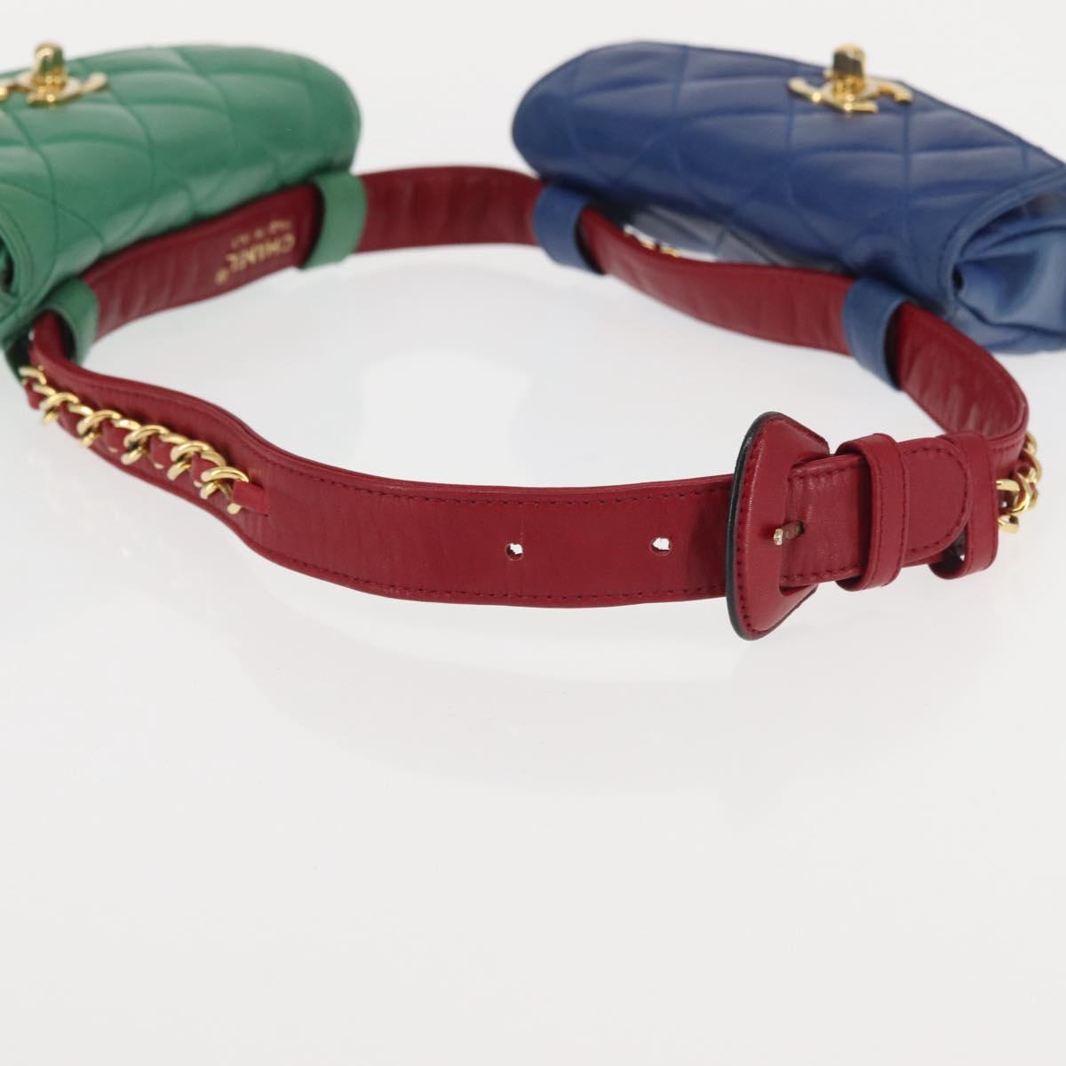 CHANEL Matelasse Waist Bag Lamb Skin Multicolor Gold CC Auth 145072