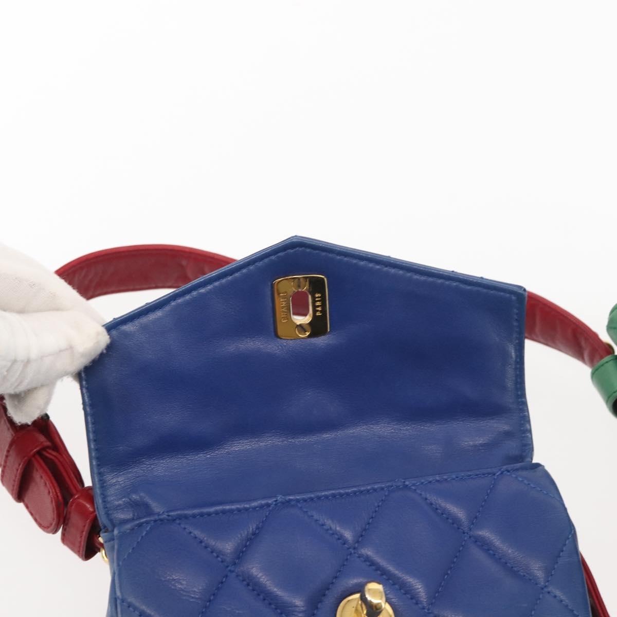 CHANEL Matelasse Waist Bag Lamb Skin Multicolor Gold CC Auth 145072