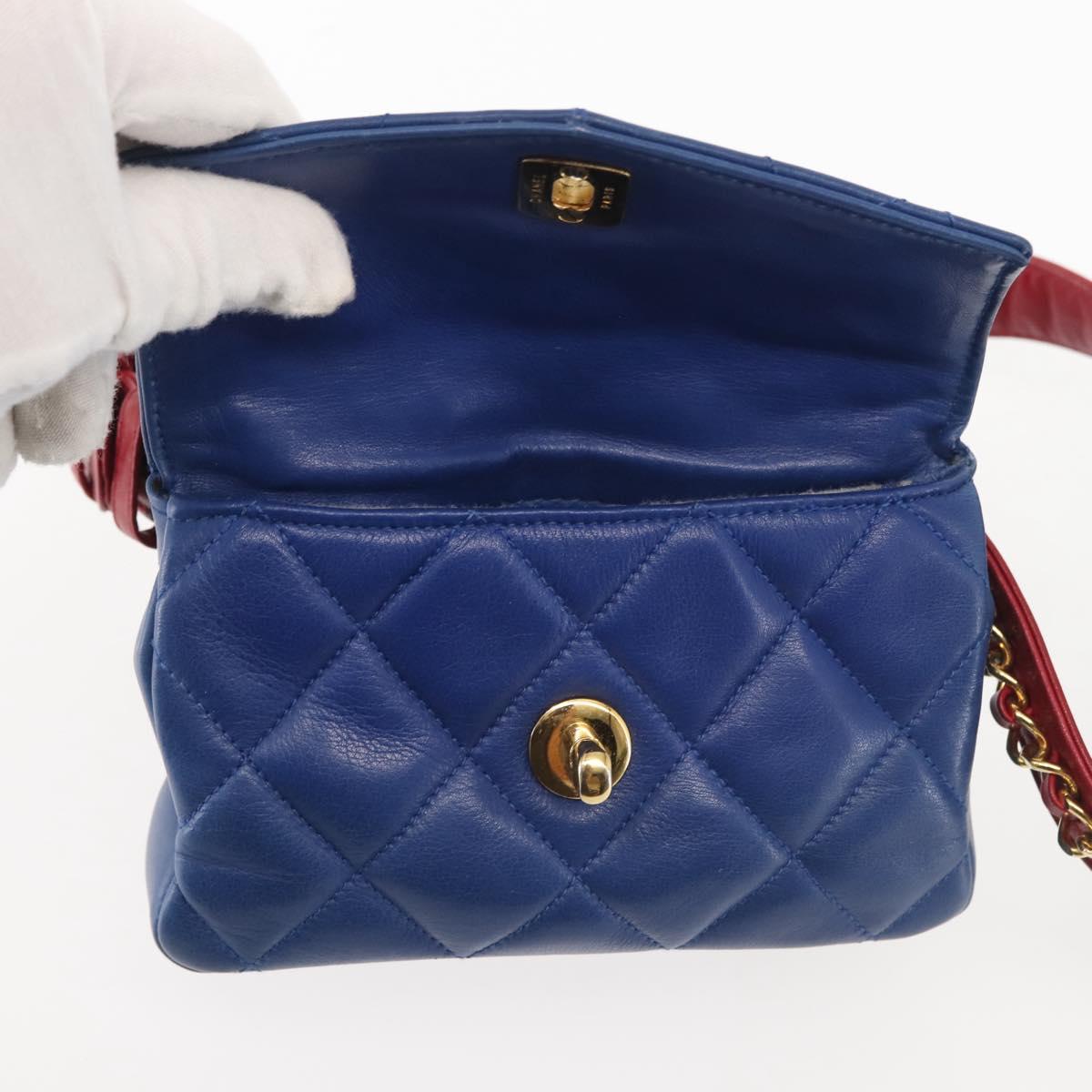 CHANEL Matelasse Waist Bag Lamb Skin Multicolor Gold CC Auth 145072