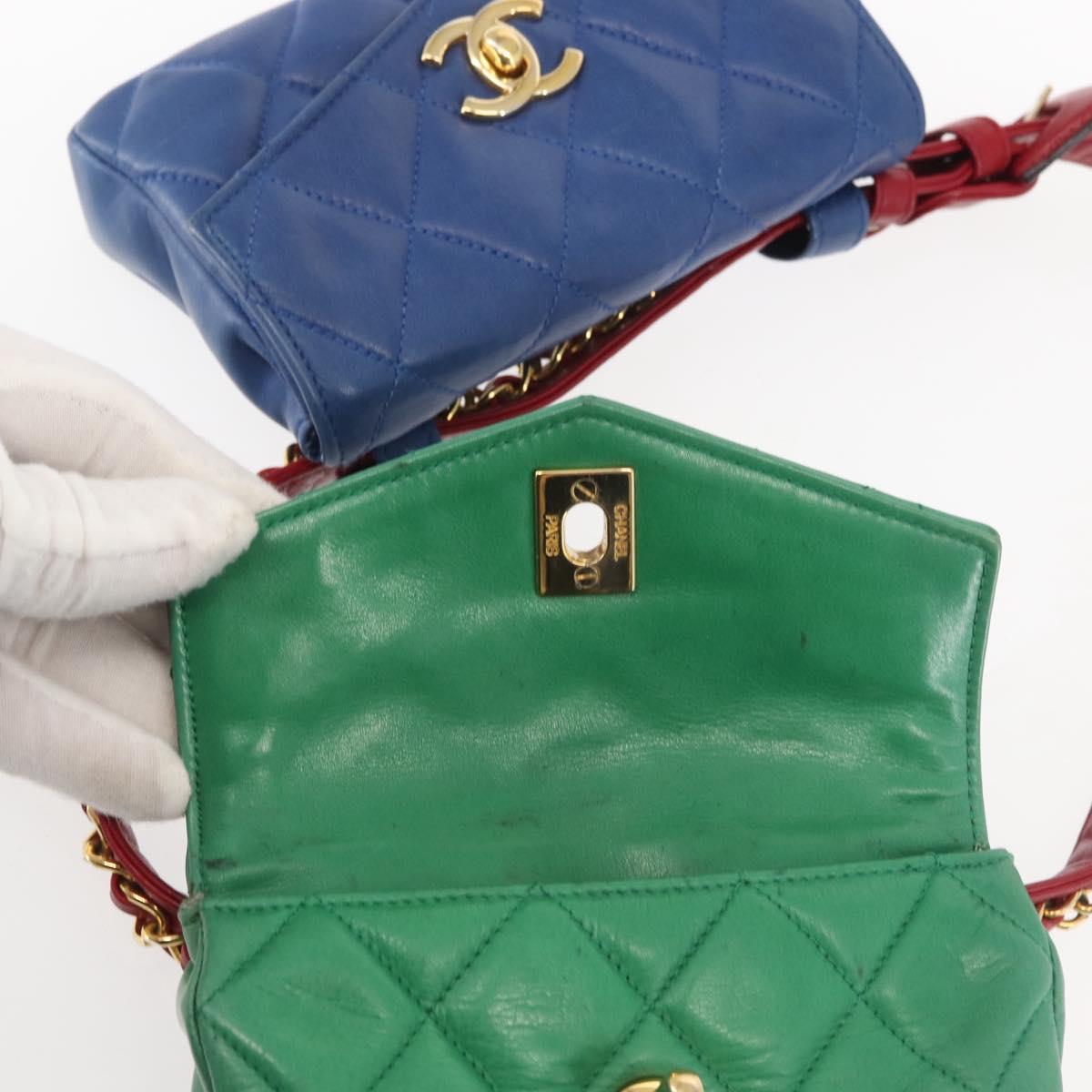 CHANEL Matelasse Waist Bag Lamb Skin Multicolor Gold CC Auth 145072