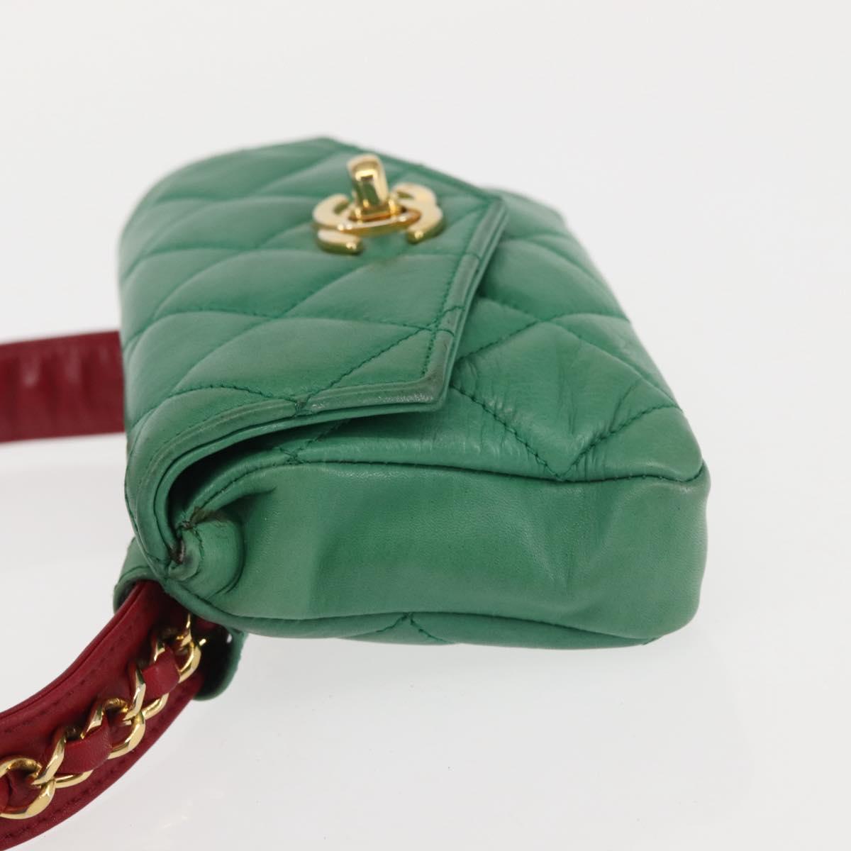 CHANEL Matelasse Waist Bag Lamb Skin Multicolor Gold CC Auth 145072