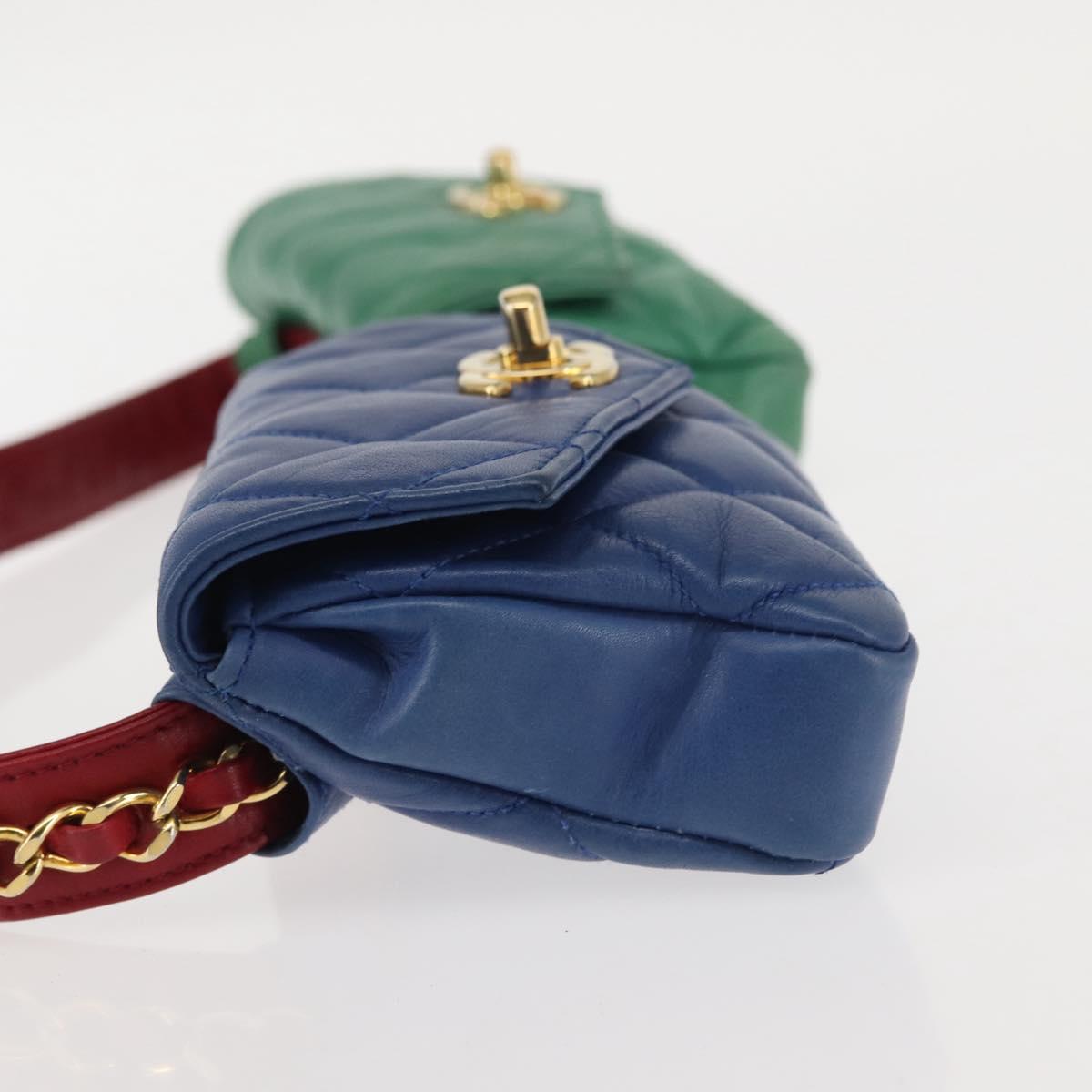 CHANEL Matelasse Waist Bag Lamb Skin Multicolor Gold CC Auth 145072