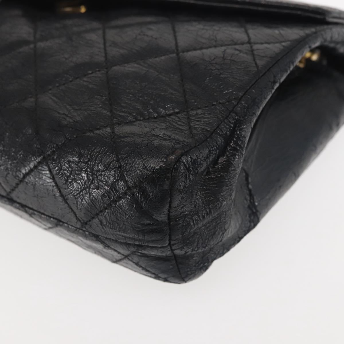 CHANEL Matelasse Chain Shoulder Bag Leather Black Gold CC Auth 145073