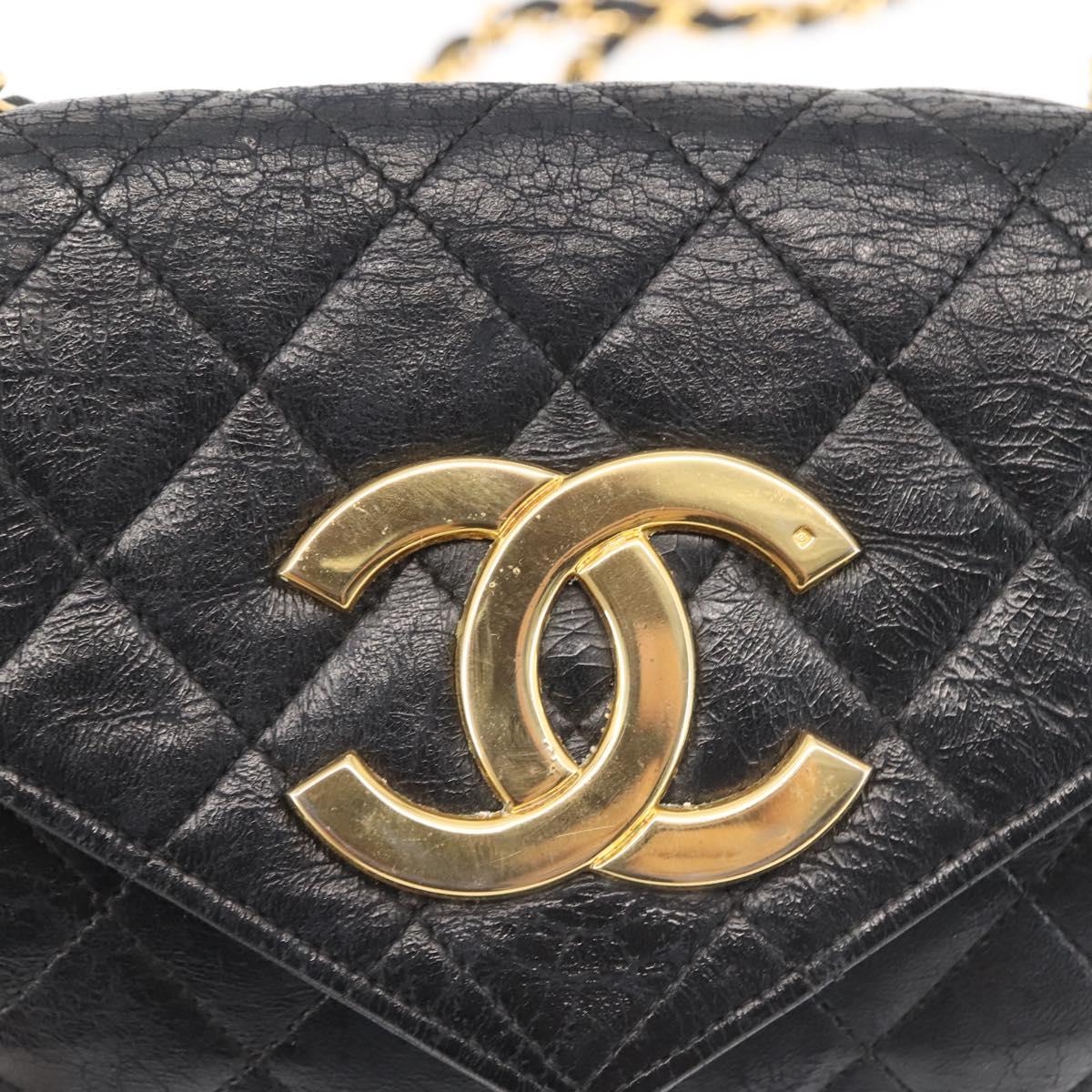 CHANEL Matelasse Chain Shoulder Bag Leather Black Gold CC Auth 145073