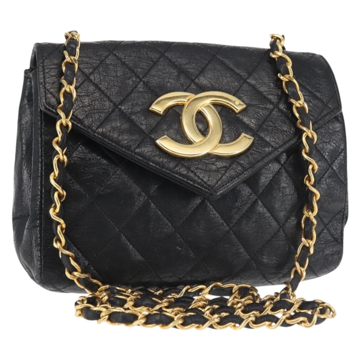 CHANEL Matelasse Chain Shoulder Bag Leather Black Gold CC Auth 145073