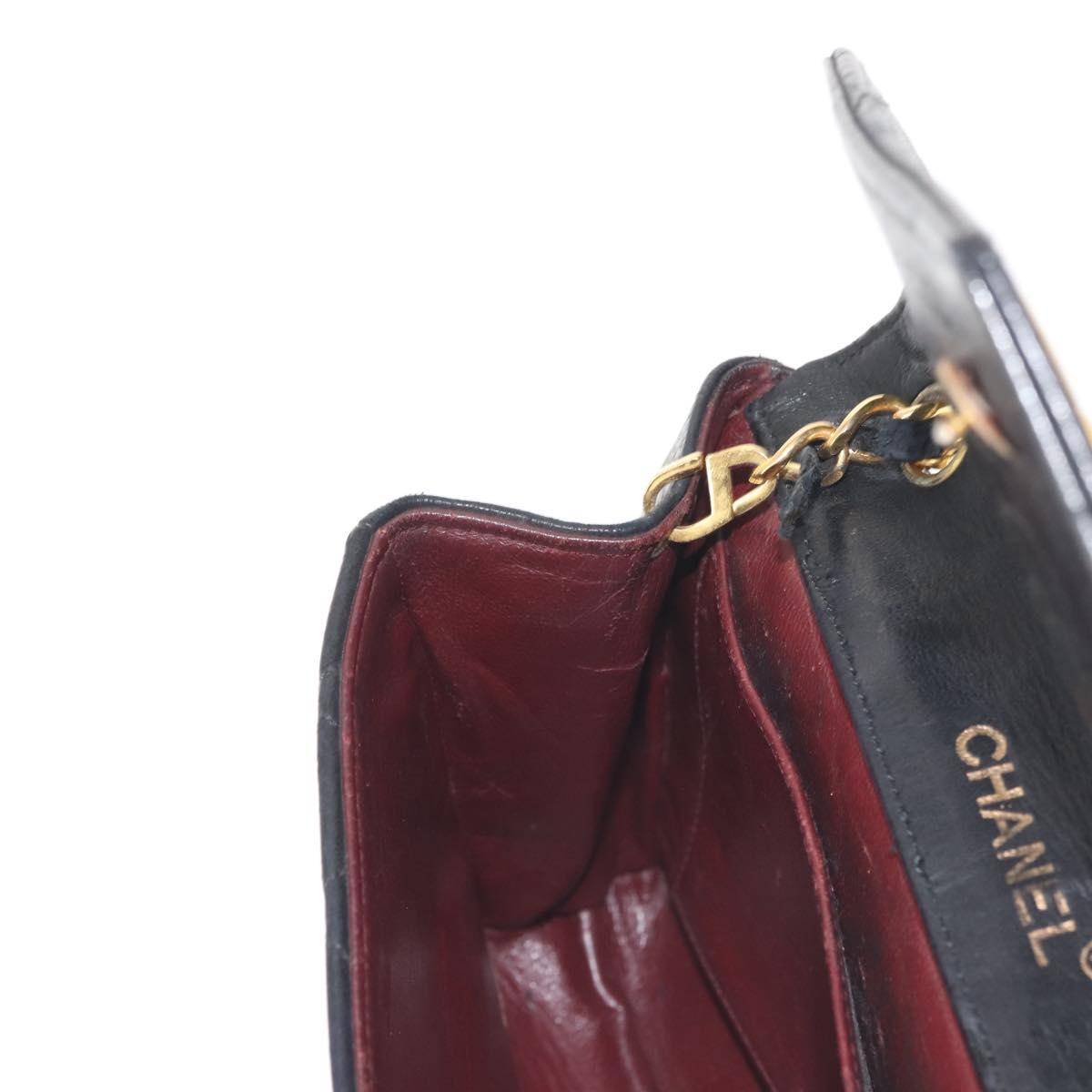 CHANEL Matelasse Chain Shoulder Bag Leather Black Gold CC Auth 145073