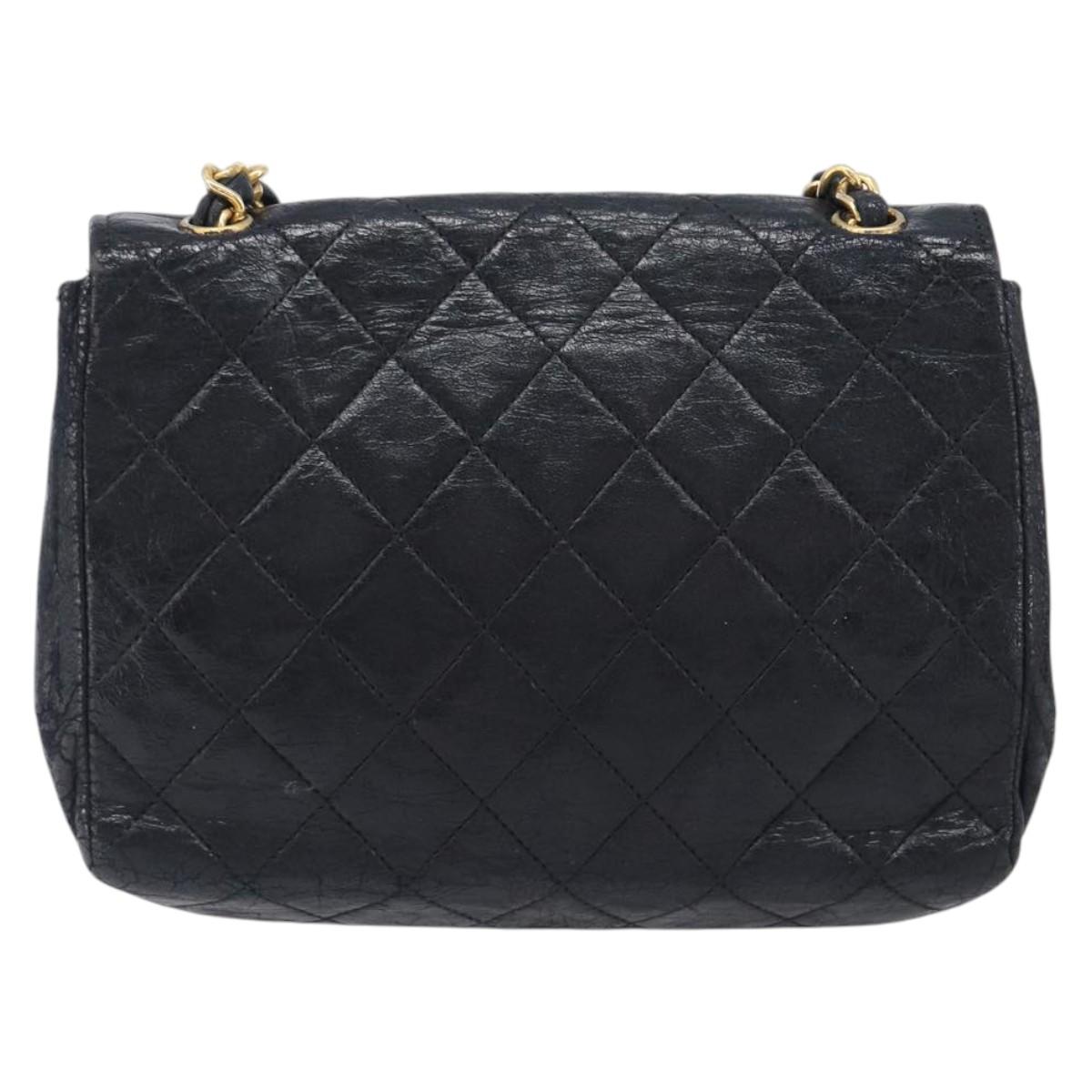 CHANEL Matelasse Chain Shoulder Bag Leather Black Gold CC Auth 145073