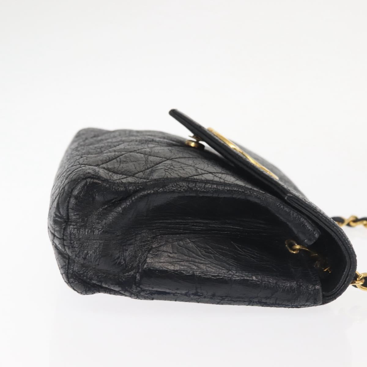 CHANEL Matelasse Chain Shoulder Bag Leather Black Gold CC Auth 145073