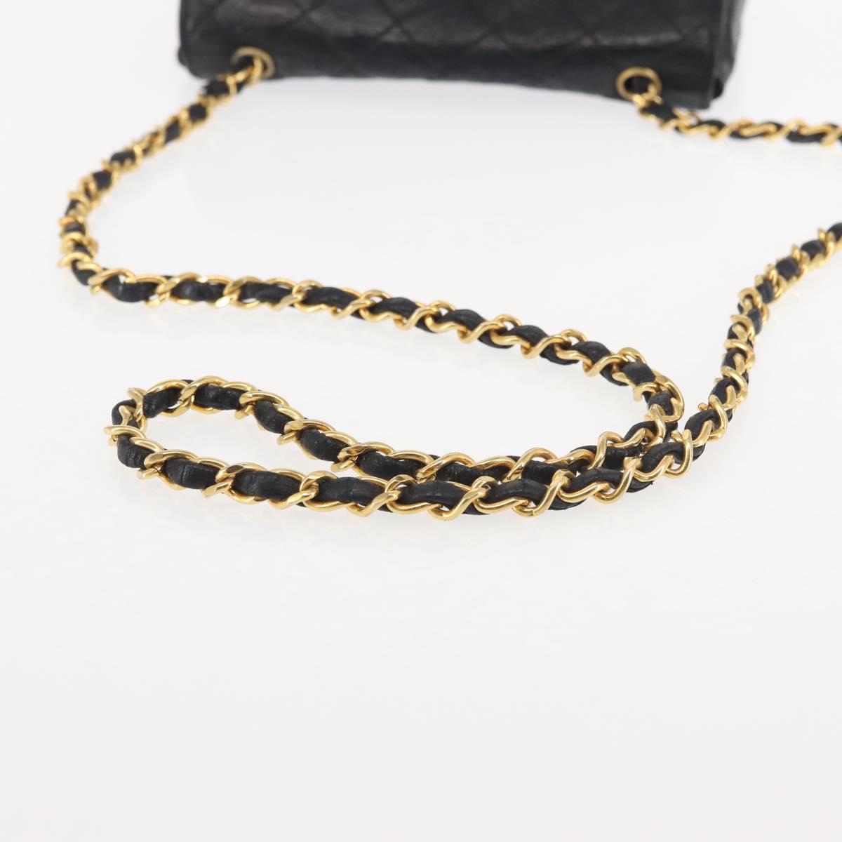 CHANEL Matelasse Chain Shoulder Bag Leather Black Gold CC Auth 145073