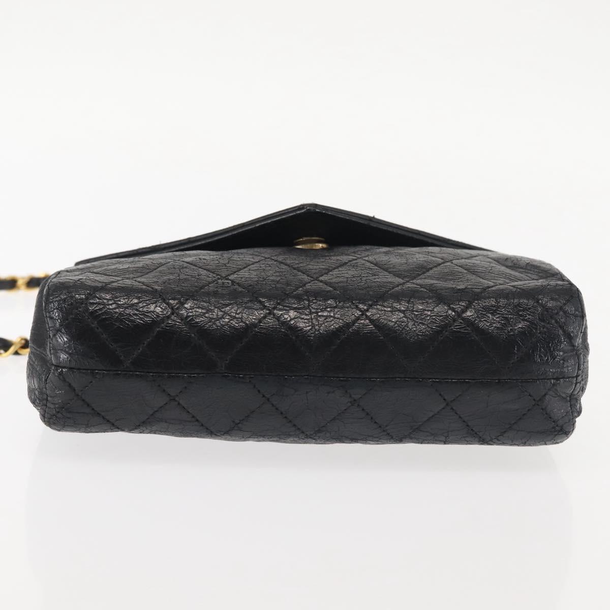 CHANEL Matelasse Chain Shoulder Bag Leather Black Gold CC Auth 145073
