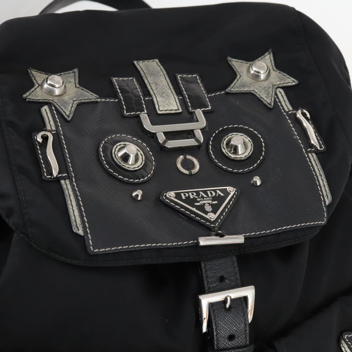 PRADA Backpack Nylon Black Silver Auth 145074