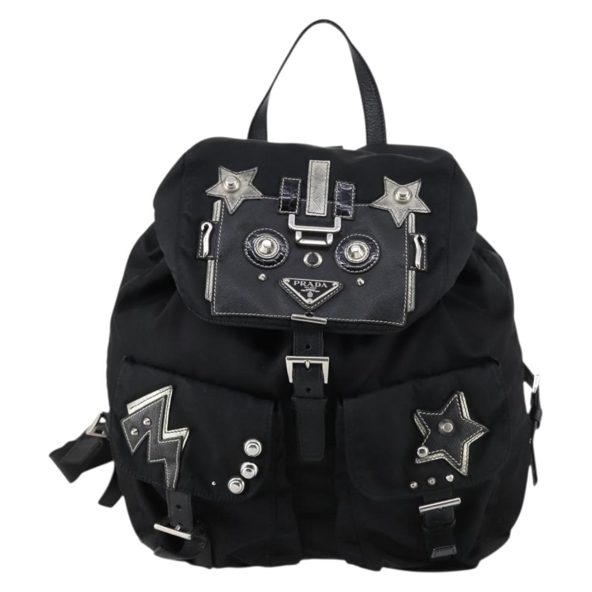 PRADA Backpack Nylon Black Silver Auth 145074