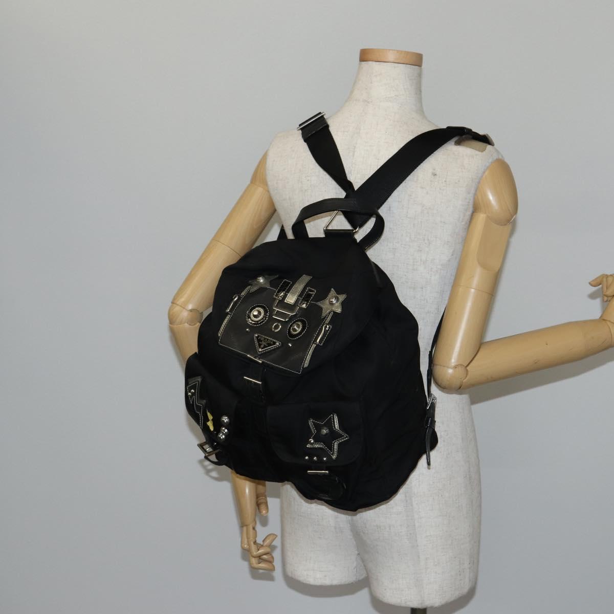 PRADA Backpack Nylon Black Silver Auth 145074