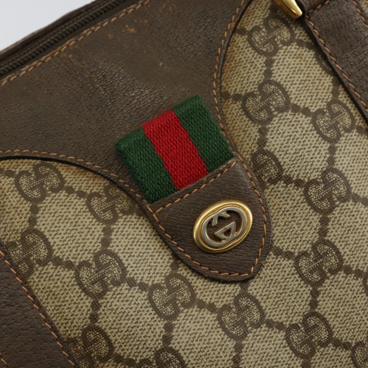 GUCCI GG Supreme Web Sherry Line Boston Bag PVC Beige Gold Auth 145080